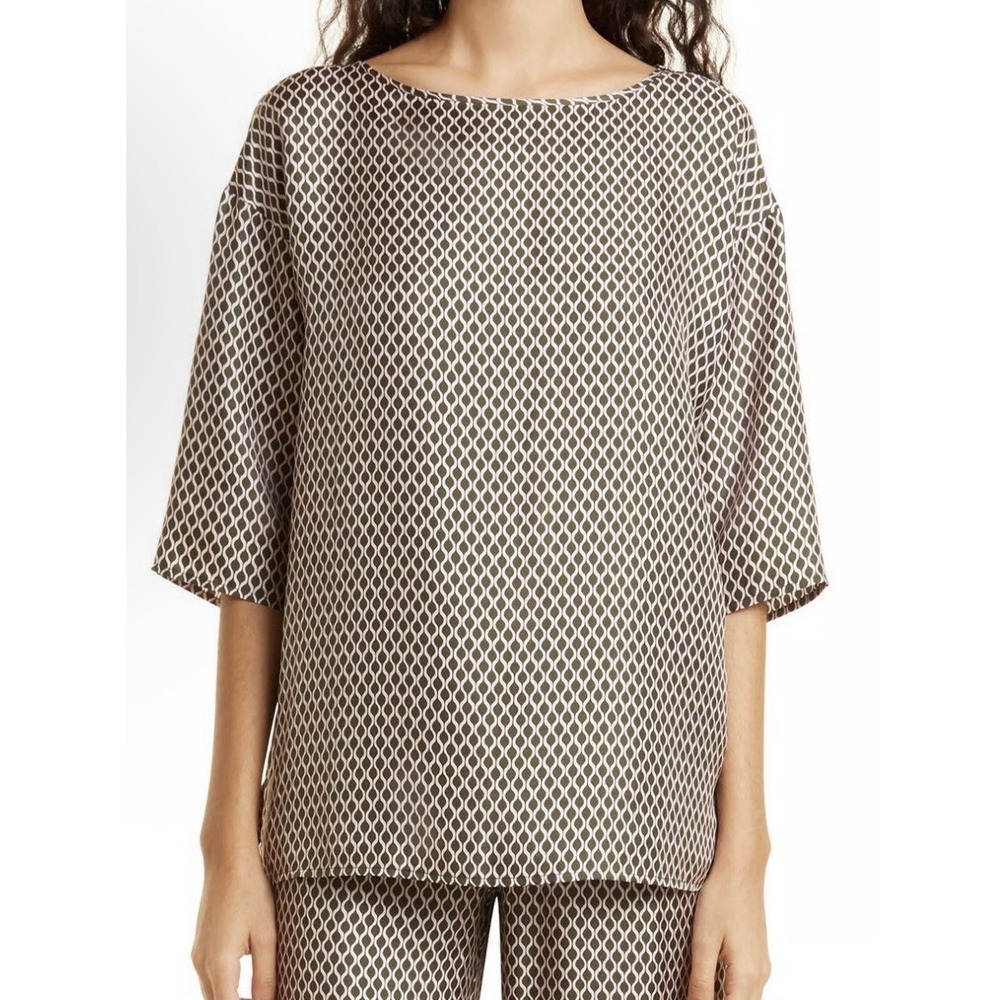 Max Mara Leisure Boa‎ Silk Blouse Women's Size 0 Relaxed Luxury Boat Neck